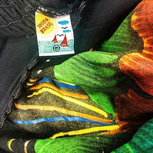 VTG Moda Brasil Black Smocked Sundress Hand Painted Made in Brazil Sz M - Picture 7 of 11